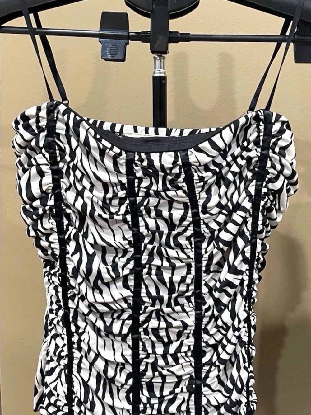 Black & White Ruched Zebra Print Cami Top
